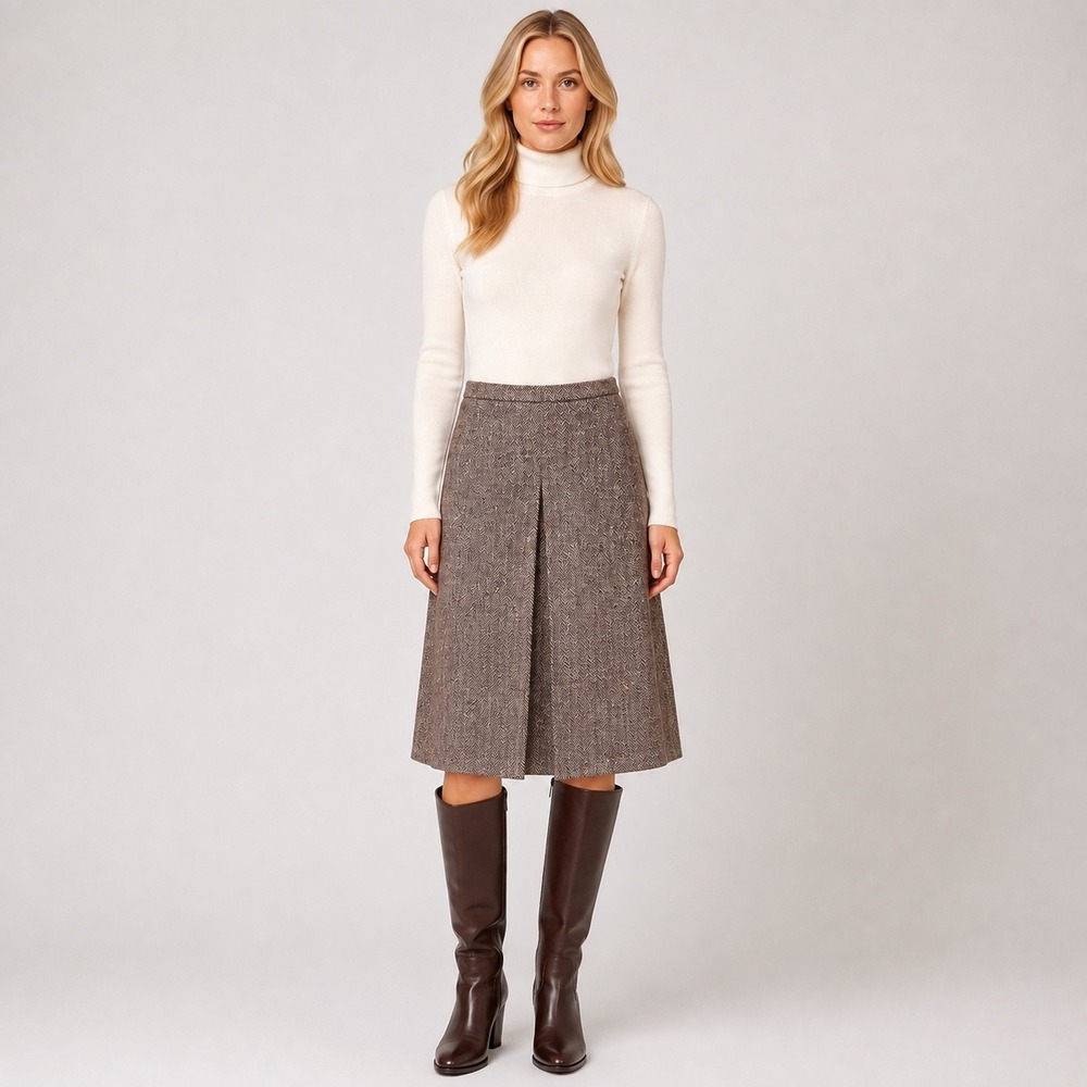 Moriarty Gap Dunloe Ireland Tweed Skirt Herringbone Flecked Wool US 12-14 EU 16